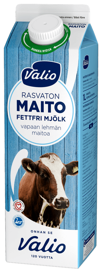 Valio vapaan lehmän rasvaton maito 1 l