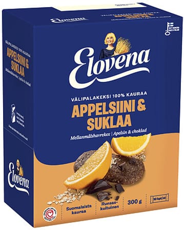 Elovena Välipalakeksi 100% kauraa Appelsiini-Suklaa