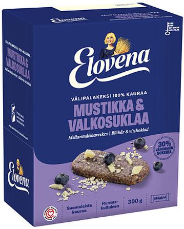 Elovena Välipalakeksi 100% kauraa Mustikka-Valkosuklaa