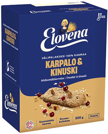 Elovena Välipalakeksi 100% kauraa Karpalo-Kinuski