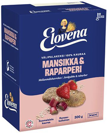 Elovena Välipalakeksi 100% kauraa Mansikka-Raparperi