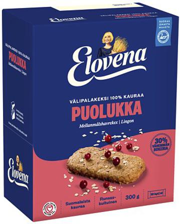 Elovena Välipalakeksi 100% Kauraa Puolukka