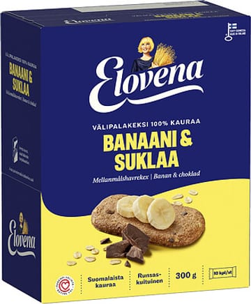 Elovena Välipalakeksi 100% kauraa Banaani & suklaa