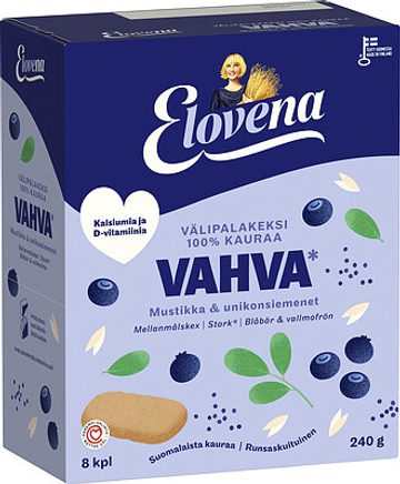 Elovena Täysjyvävälipalakeksi Vahva Mustikka & unikonsiemenet
