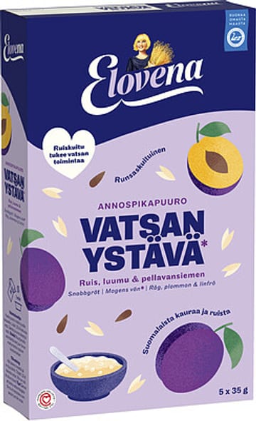Elovena Annospikapuuro Vatsan ystävä Ruis, luumu & pellavansiemen