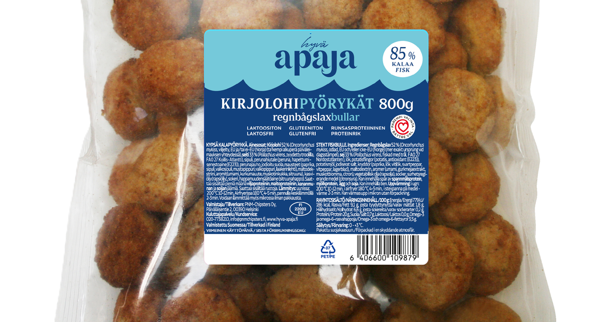 Apaja Sydänmerkki | Hyvä Apaja Kirjolohipyörykät 800 g | Sydänmerkki