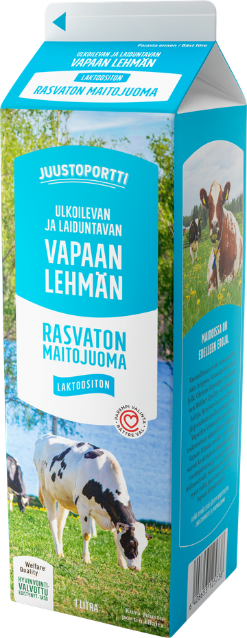 Juustoportti Vapaan lehmän rasvaton maitojuoma 1 l