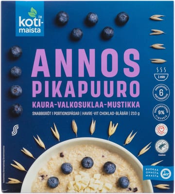 Kotimaista annospikapuuro kaura, valkosuklaa ja mustikka