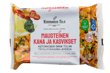 Kinnarin Tila Mausteinen kana ja kasvikset täysjyväkaura-ateria
