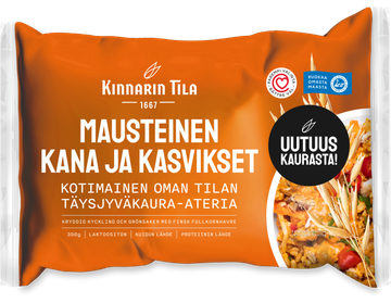 Kinnarin Tila Mausteinen kana ja kasvikset täysjyväkaura-ateria