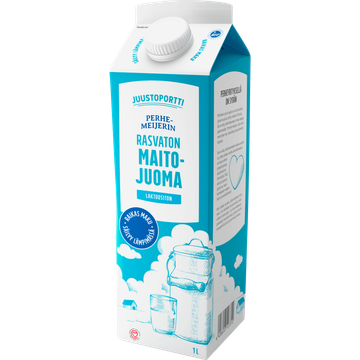 Juustoportti Perhemeijerin rasvaton maitojuoma 1 l, laktoositon UHT