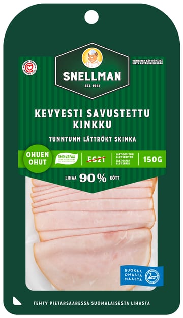 Snellman Ohuen ohut Kevyesti savustettu kinkku 150g