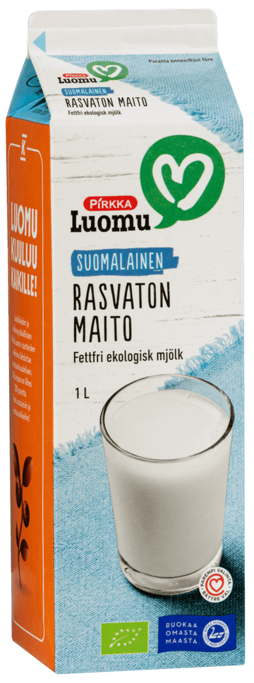 Pirkka Luomu suomalainen rasvaton maito 1l