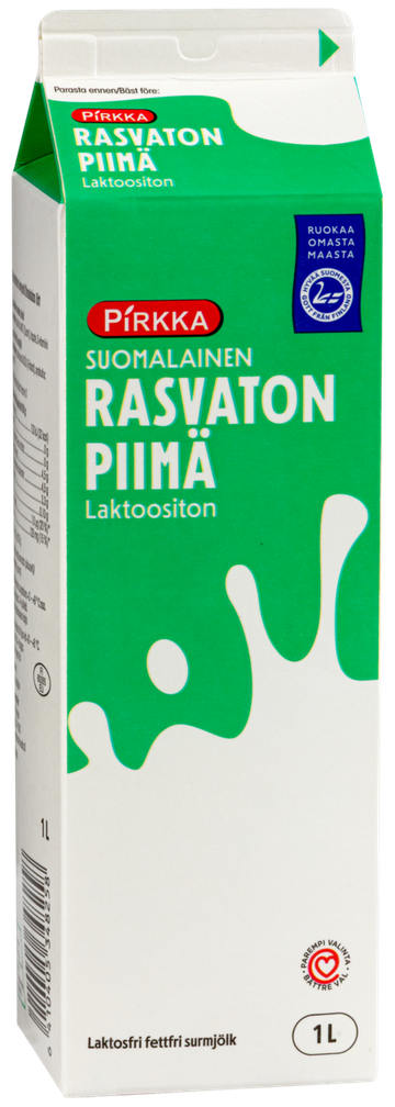 Pirkka suomalainen rasvaton piimä laktoositon 1 l