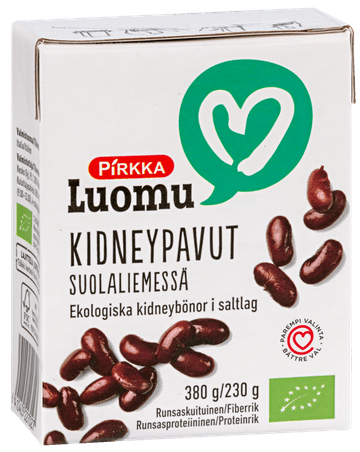 Pirkka Luomu kidneypavut suolaliemessä 380 g/230 g