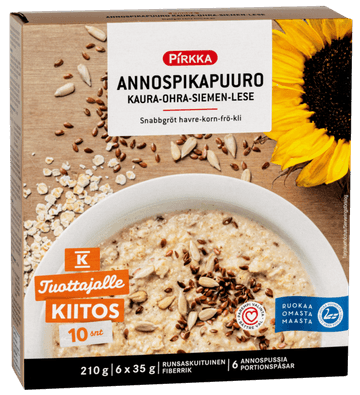 Pirkka annospikapuuro kaura-ohra-siemen-lese 210 g (6x35 g)