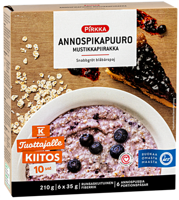 Pirkka annospikapuuro mustikkapiirakka 210 g (6x35 g)