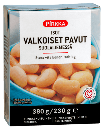 Pirkka isot valkoiset pavut suolaliemessä 380 g/230 g