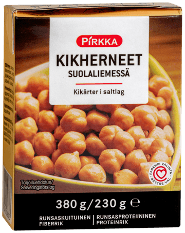Pirkka kikherneet suolaliemessä 380 g/230 g