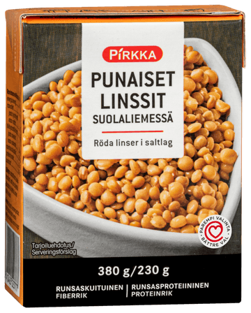Pirkka punaiset linssit suolaliemessä 380 g/230 g