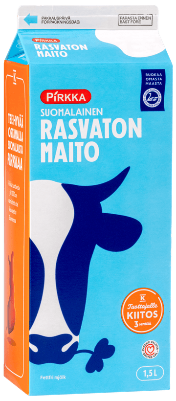 Pirkka suomalainen rasvaton maito 1,5l