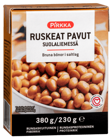 Pirkka ruskeat pavut suolaliemessä 380 g/230 g
