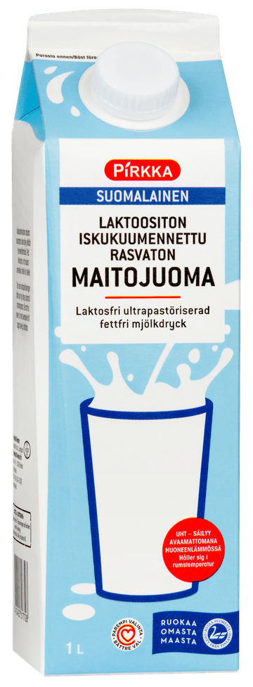 Pirkka rasvaton maitojuoma 1l UHT laktoositon