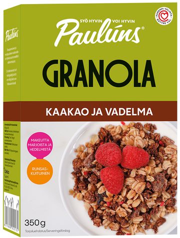 Paulúns kaakao ja vadelma granola muromysli 350g