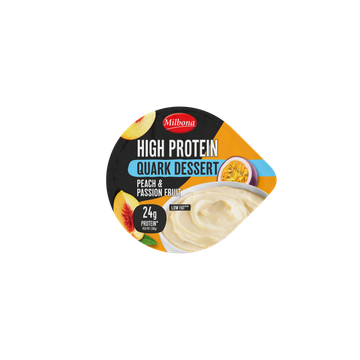 Milbona High Protein Quark Dessert Peach & Passion Fruit - persikkaa ja passiohedelmää sisältävä rahkajogurtti 200g