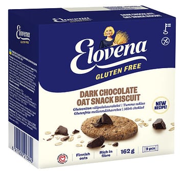 Elovena Gluteeniton välipalakaurakeksi tumma suklaa