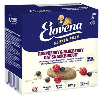 Elovena Gluteeniton välipalakaurakeksi vadelma & mustikka